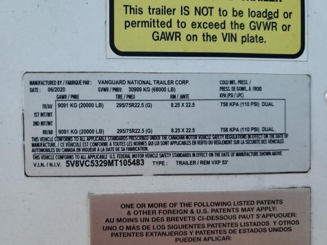 2021 Vanguard VXP DRY Van Trailer