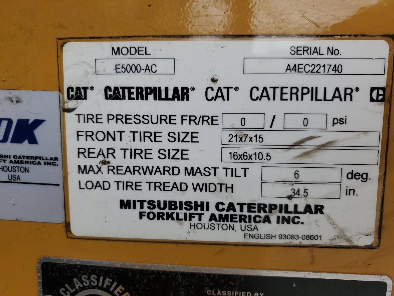 2008 Caterpillar E5000-AC Forklift