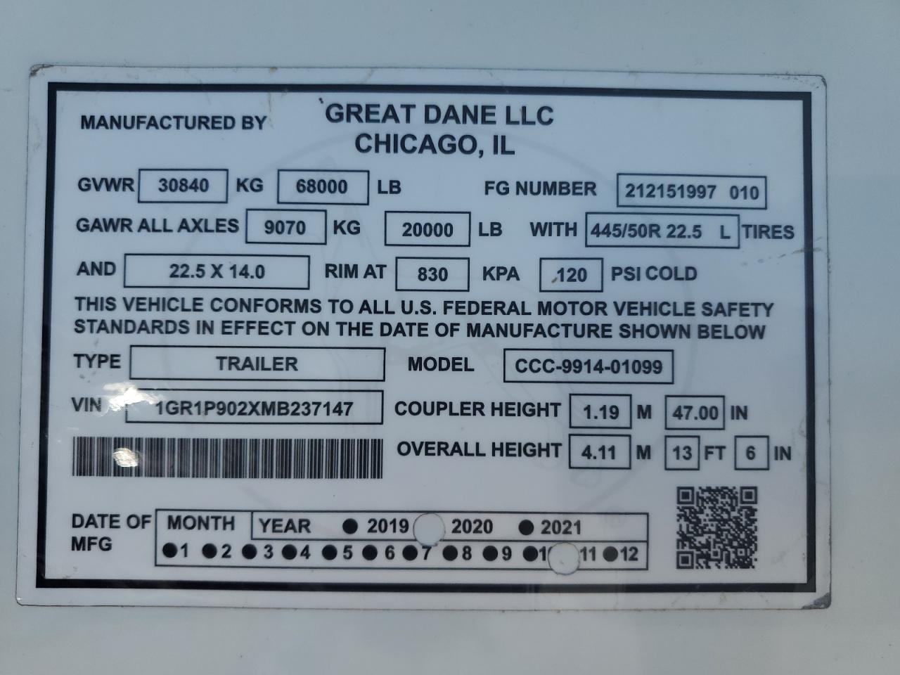 2021 Great Dane CCC-9914-01099 DRY Van Trailer