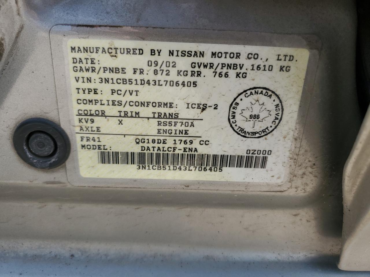 2003 Nissan Sentra xe
