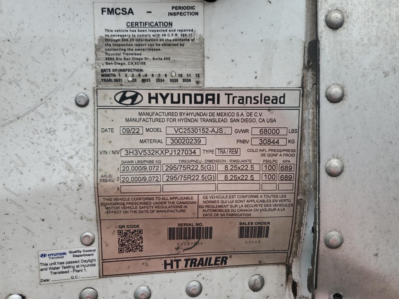2023 Hyundai Translead VC2530152-AJS DRY Van Trailer