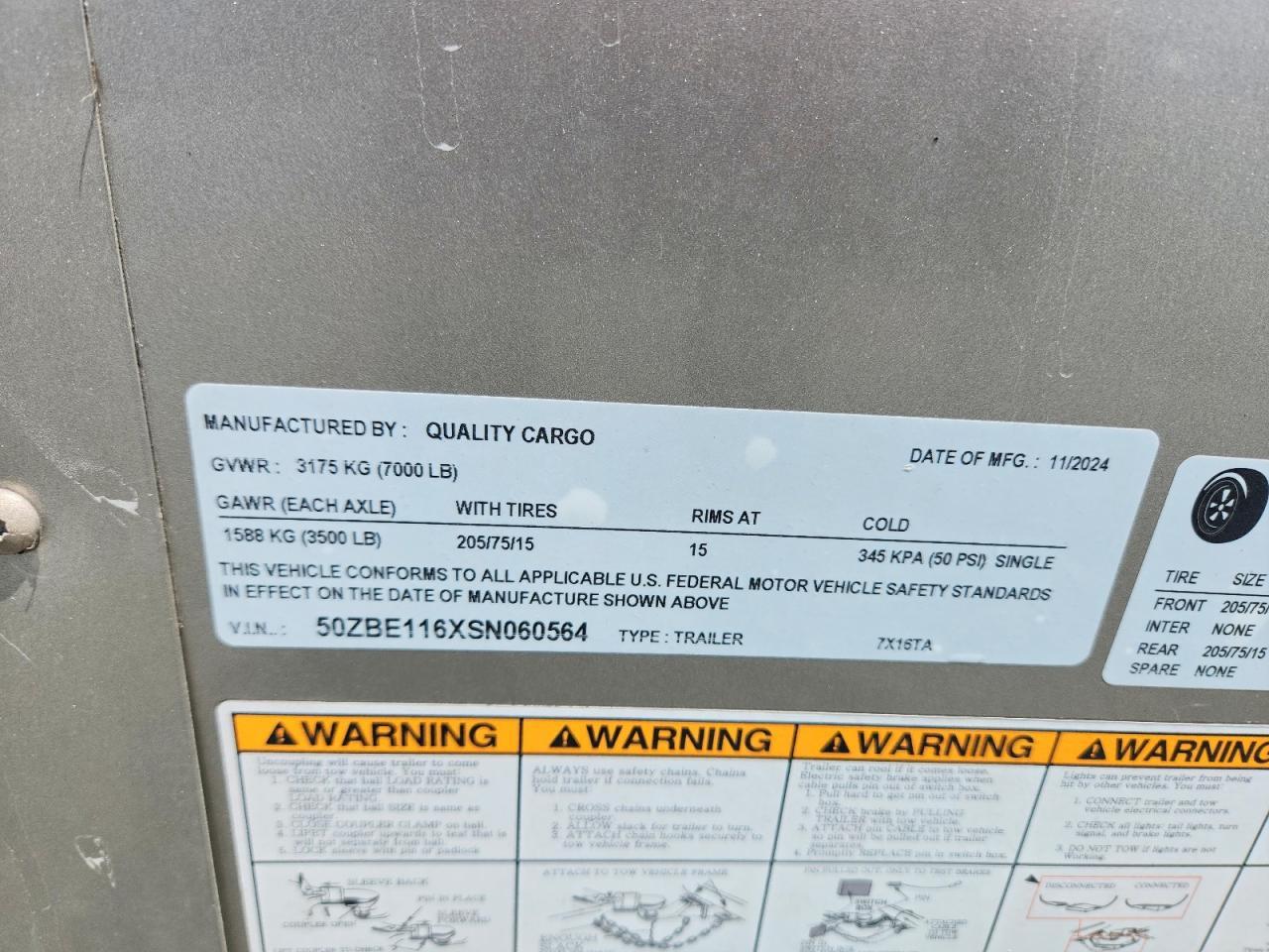 2025 Quality Cargo 2024 Quality Cargo 7X16TA Enclosed Cargo Trailer
