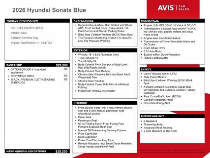 2026 Hyundai Sonata Hybrid Blue