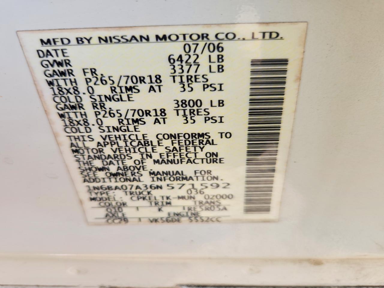 2006 Nissan Titan XE FFV