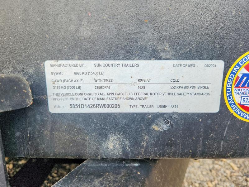 2024 Suncountry 7X14 Dump Trailer