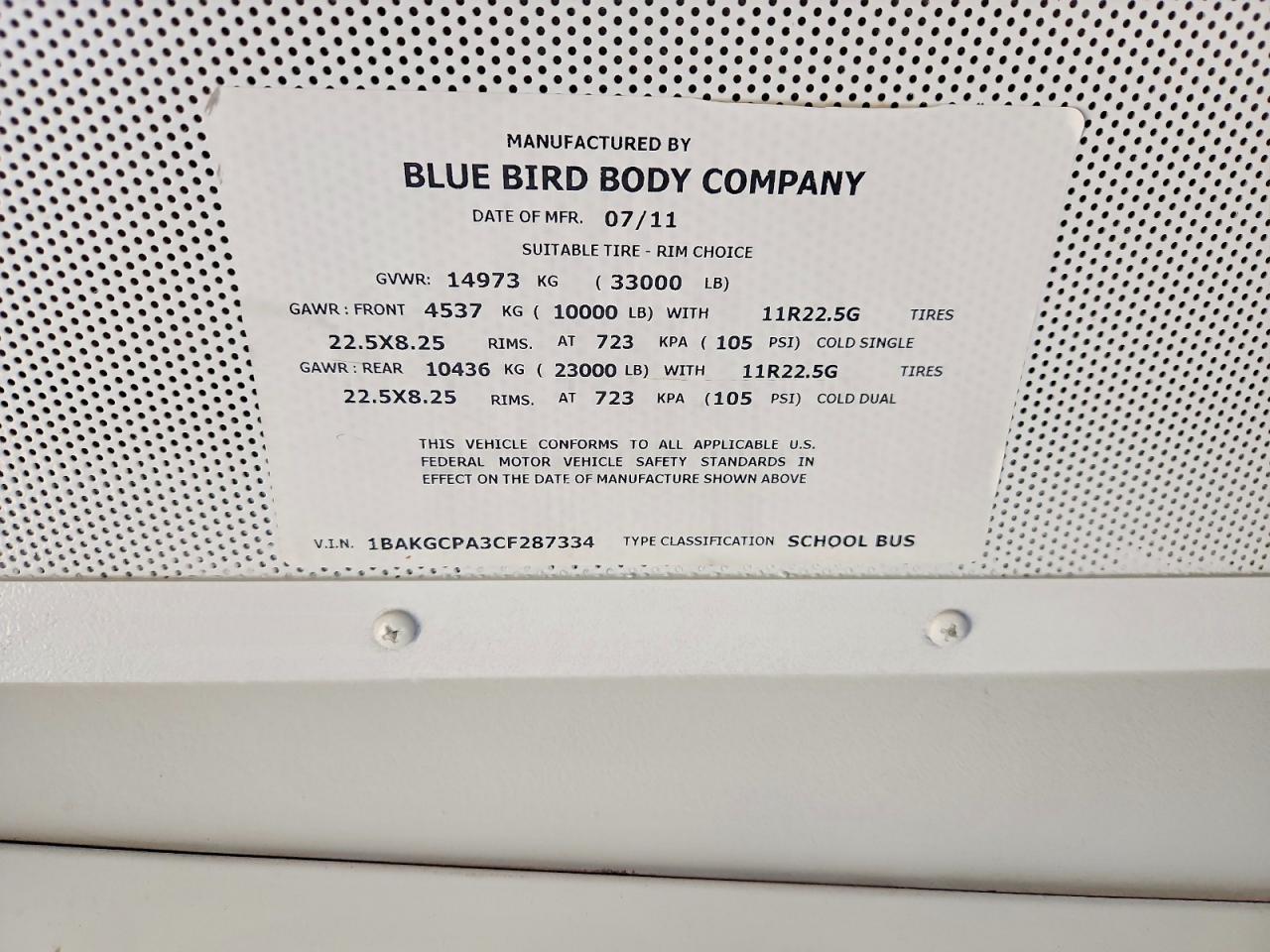 2012 Blub 2012 Bluebird Vision-School Bus