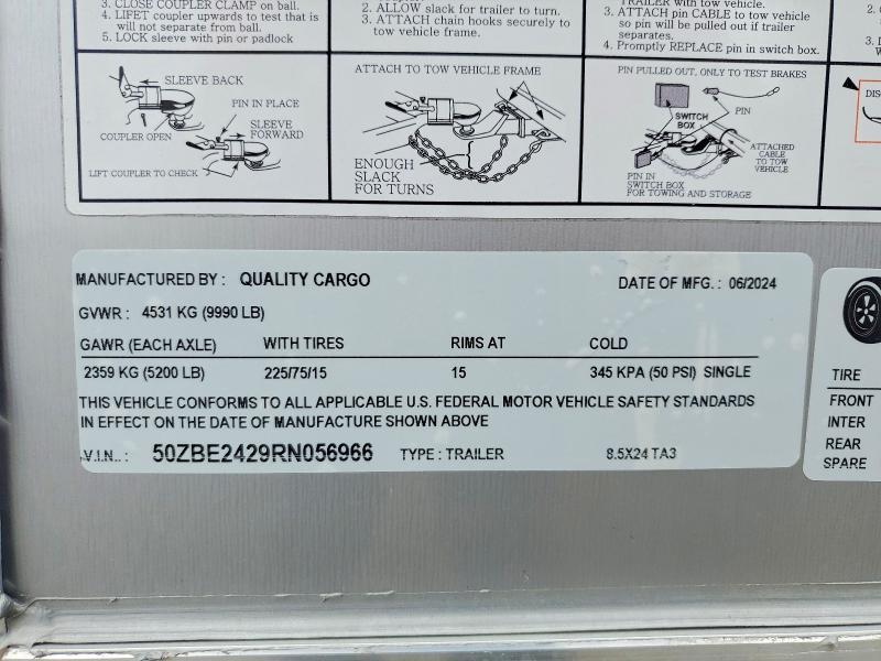 2024 Quality Cargo 8.5X24TA3 Enclosed Cargo Trailer