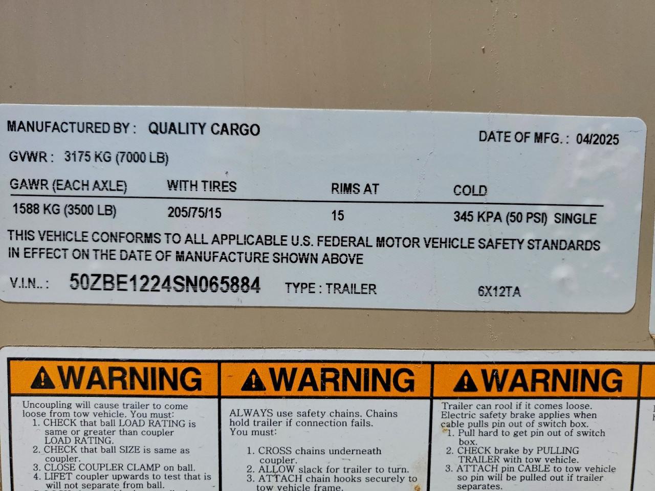 2025 Quality Cargo 6X12TA Enclosed Cargo Trailer