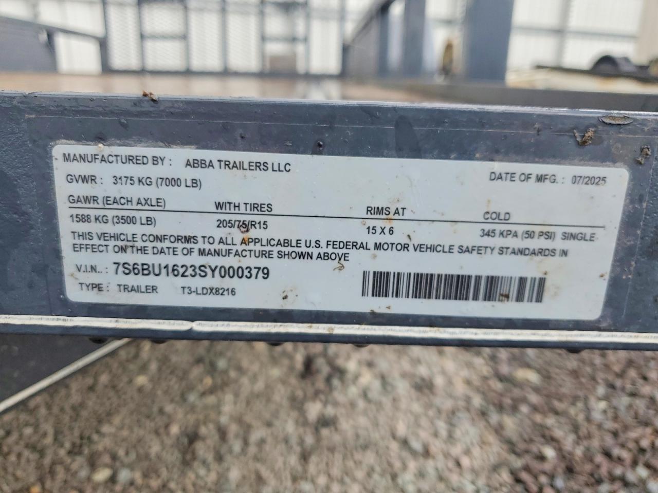2025 Unknown 2025 Abba T3-LDX8216 Utility Trailer