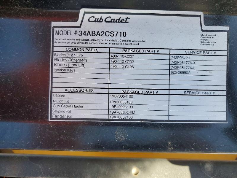 2024 Cubcaanmar 2024 CUB Cadet 34ABA2CS710 Lawn Mover