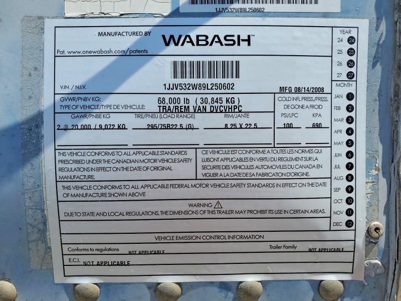 2009 Wabash Dvdcvhpc DRY Van Trailer