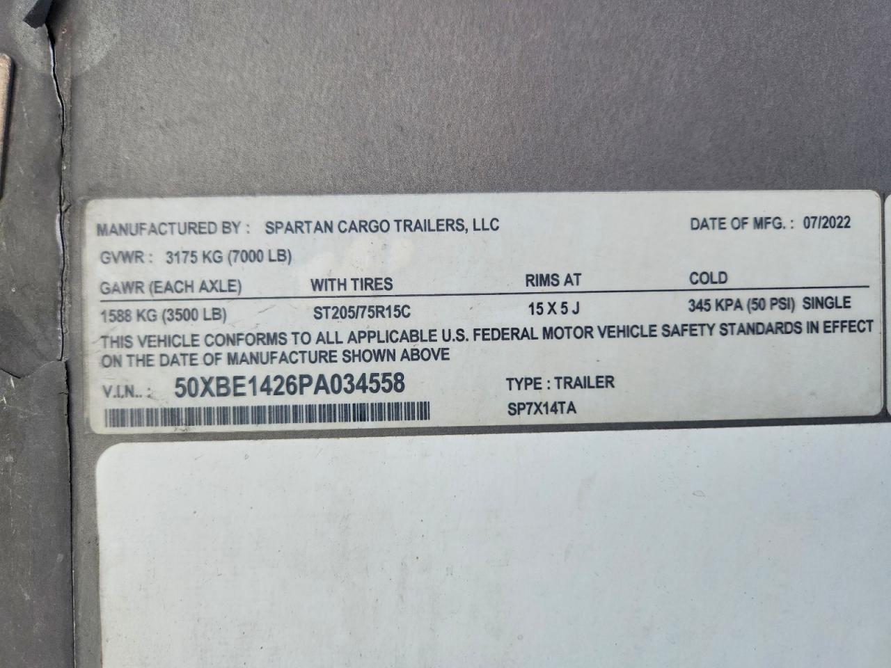 2023 Spartan Cargo SP7X14TA Enclosed Cargo Trailer