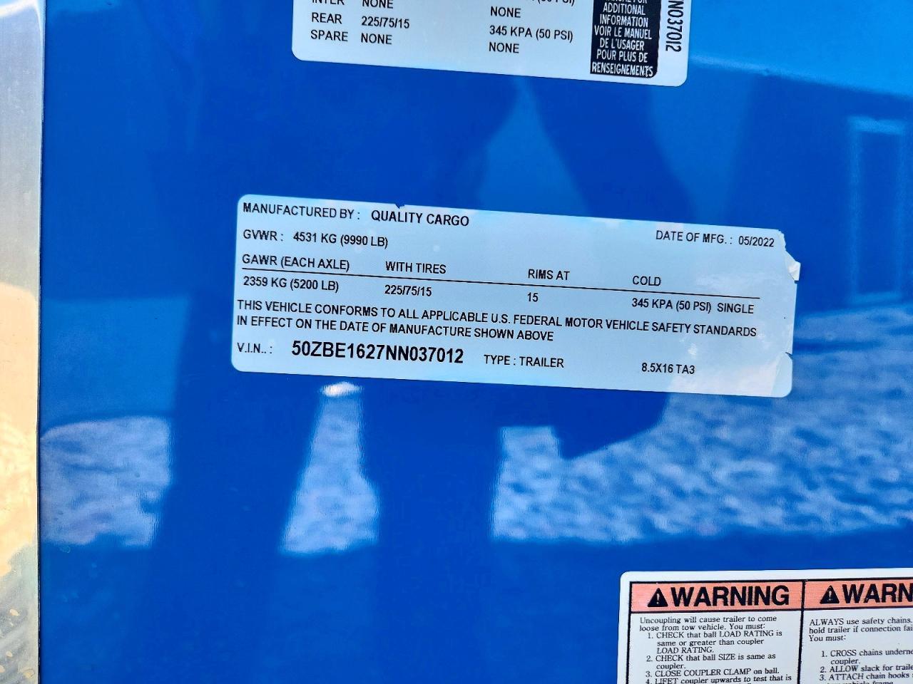 2022 Quality Cargo 8.5X16TA3 Enclosed Cargo Trailer