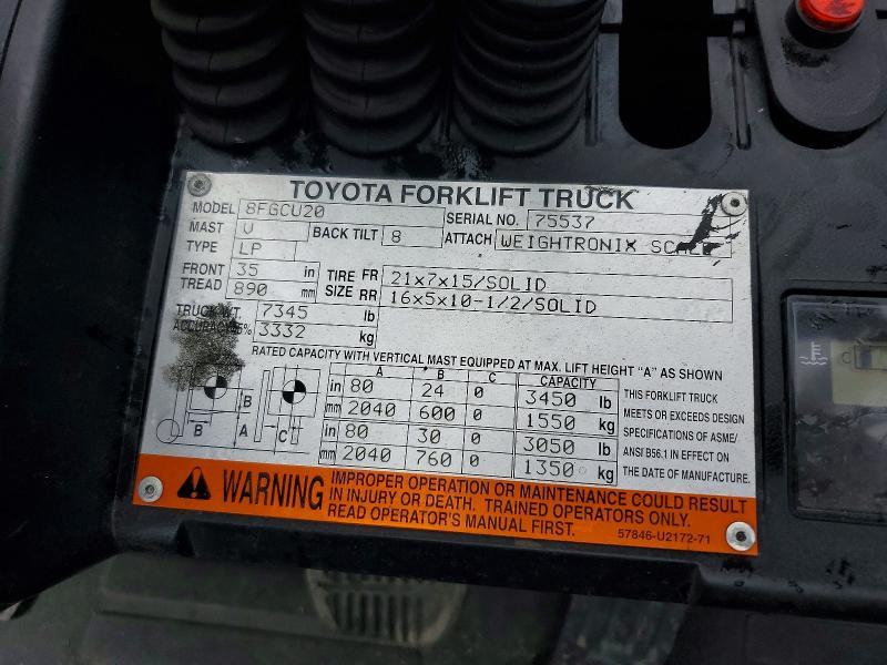2016 Toyota 8FGCU20 Forklift