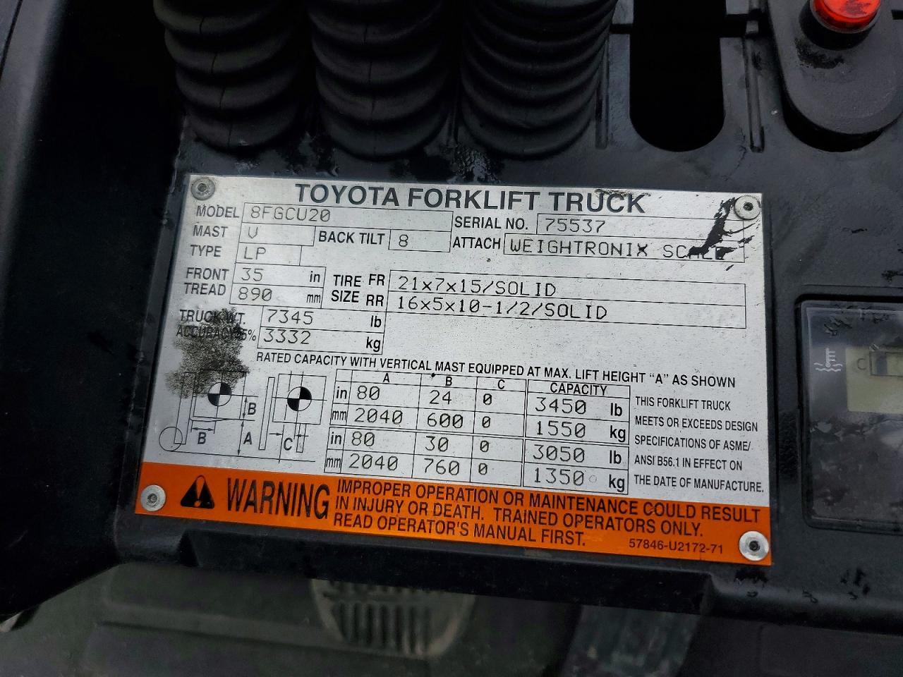 2016 Toyota 8FGCU20 Forklift