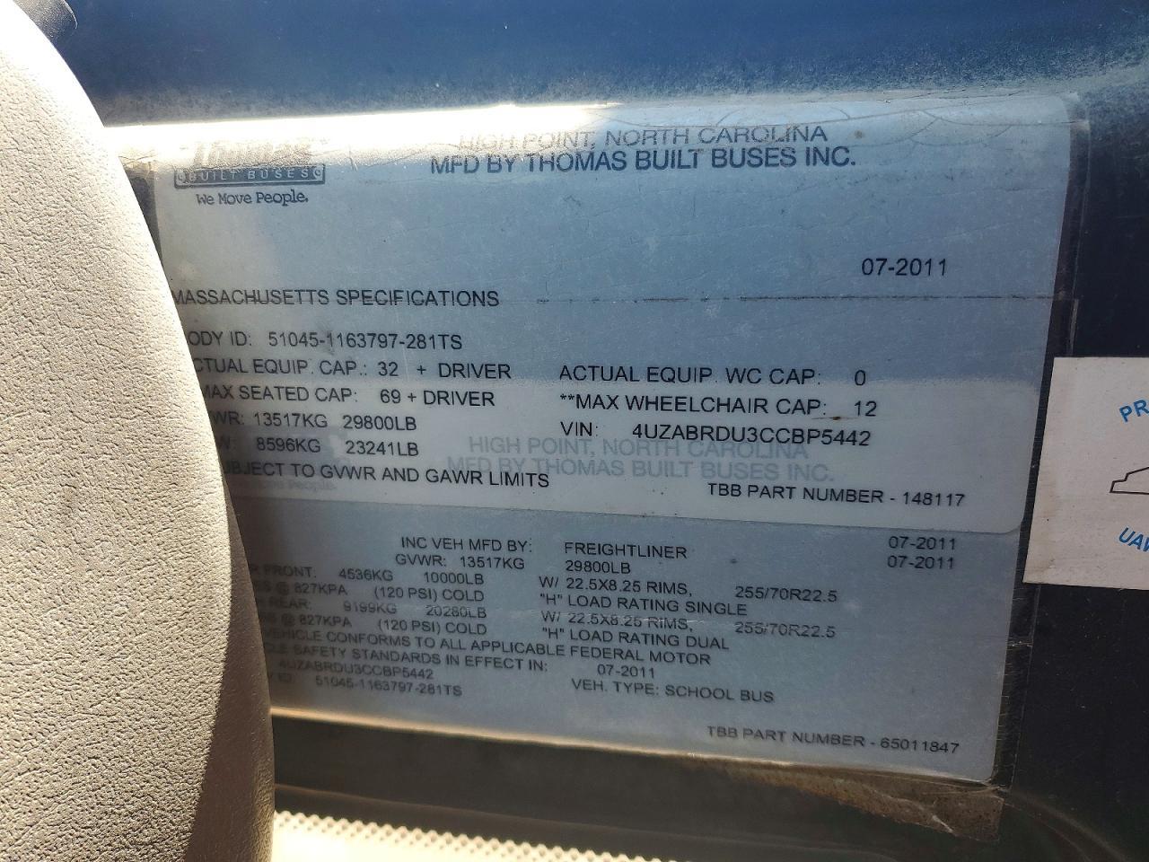 2012 Ic Bus 2012 Thomas SAF-T-LINER C2-School Bus