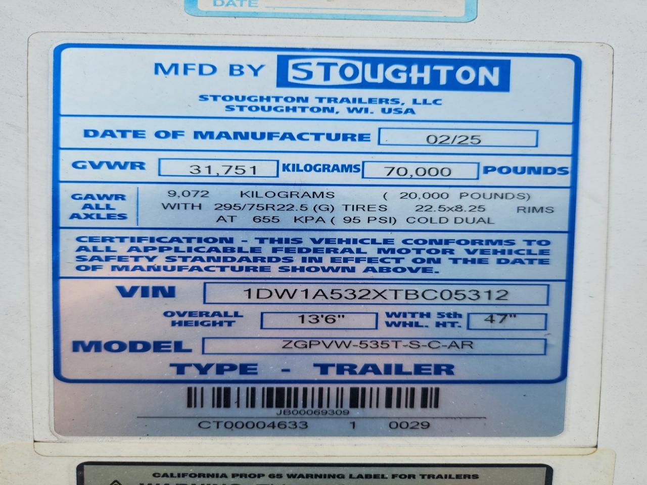 2026 Stoughton Zgpvw-535T-S-C-AR DRY Van Trailer
