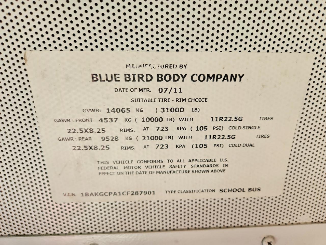 2012 Bluebird BB Conventional School Bus