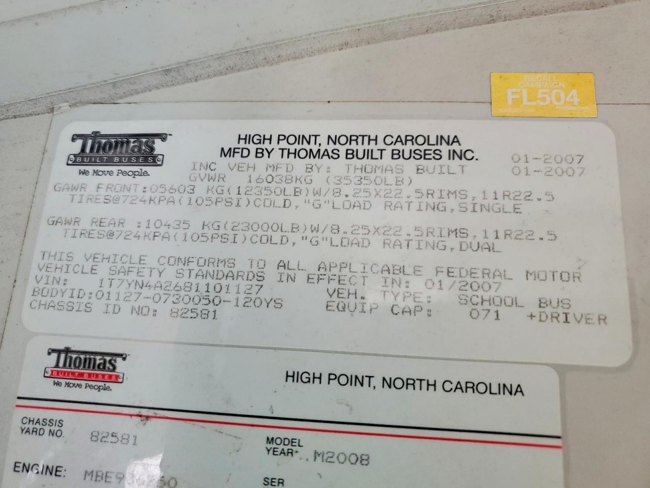 2008 Thomas SAF-T-LINER C2-School Bus