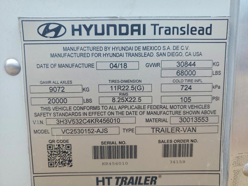 2019 Hyundai Translead Inc 2019 Hyundai Translead VC2530152-AJS DRY Van Trail