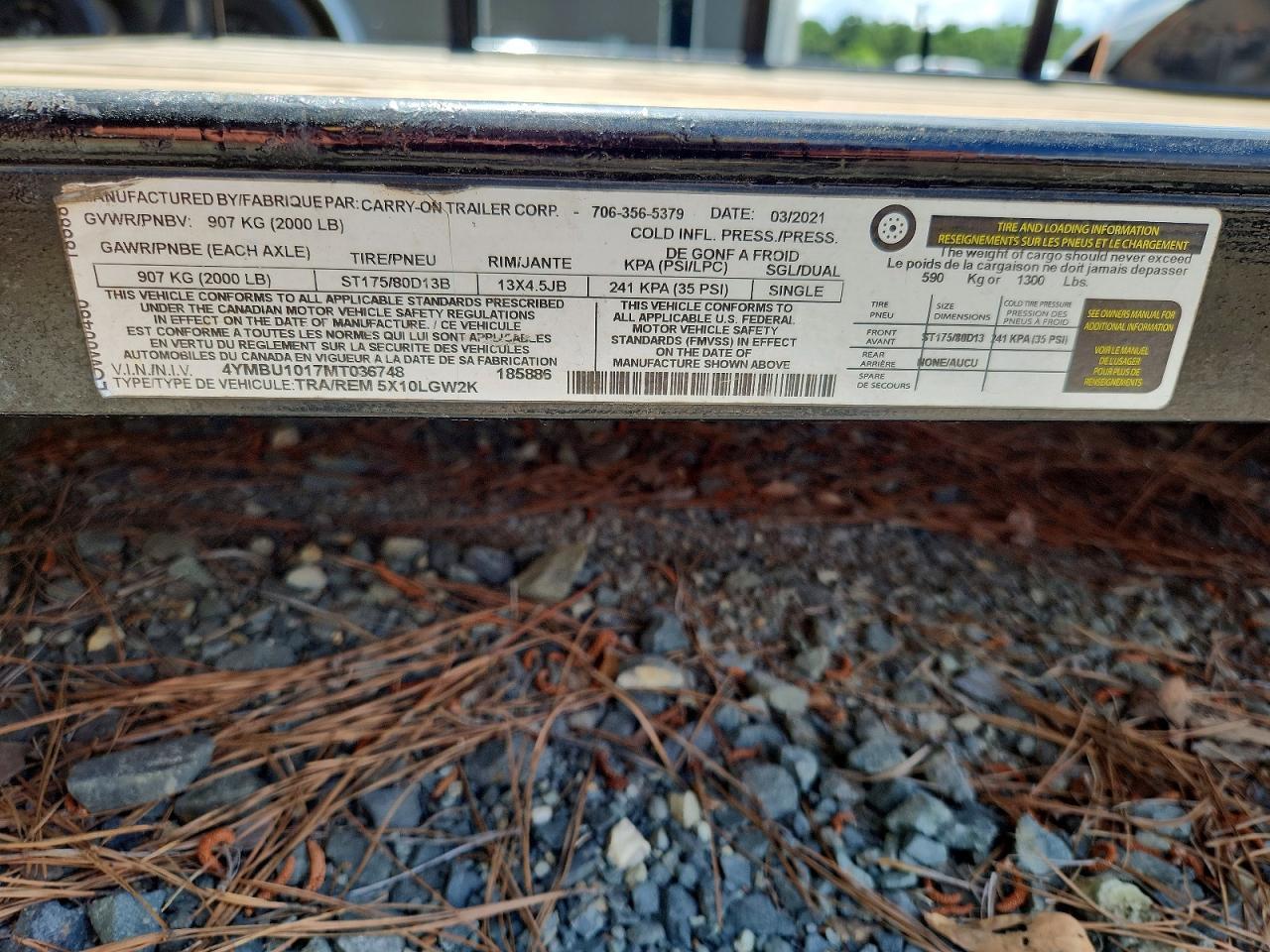 2021 Carryon 2026 CARRY-ON 5X10LGW2K Utility Trailer