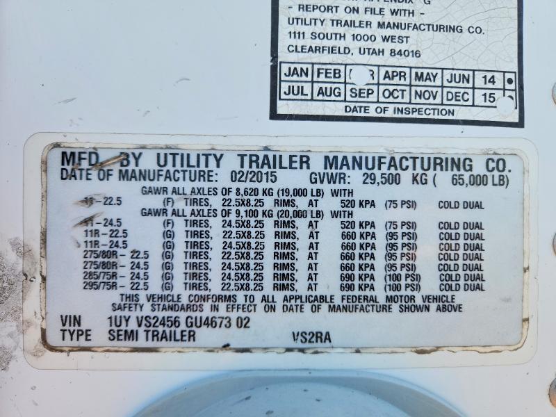 2016 Utility VS2RA Refrigerated Van Trailer