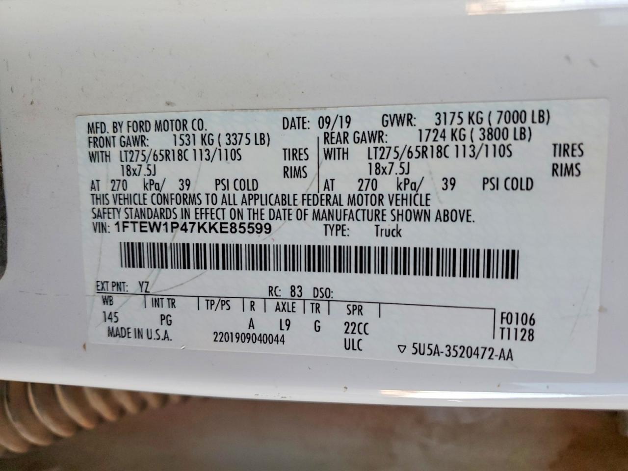 2019 Ford F150 Police Responder 4WD XL 3.5L V6