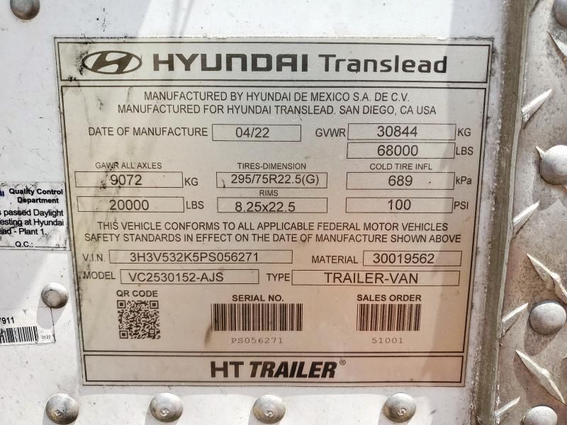 2023 Hyundai Translead VC2530152-AJS DRY Van Trailer
