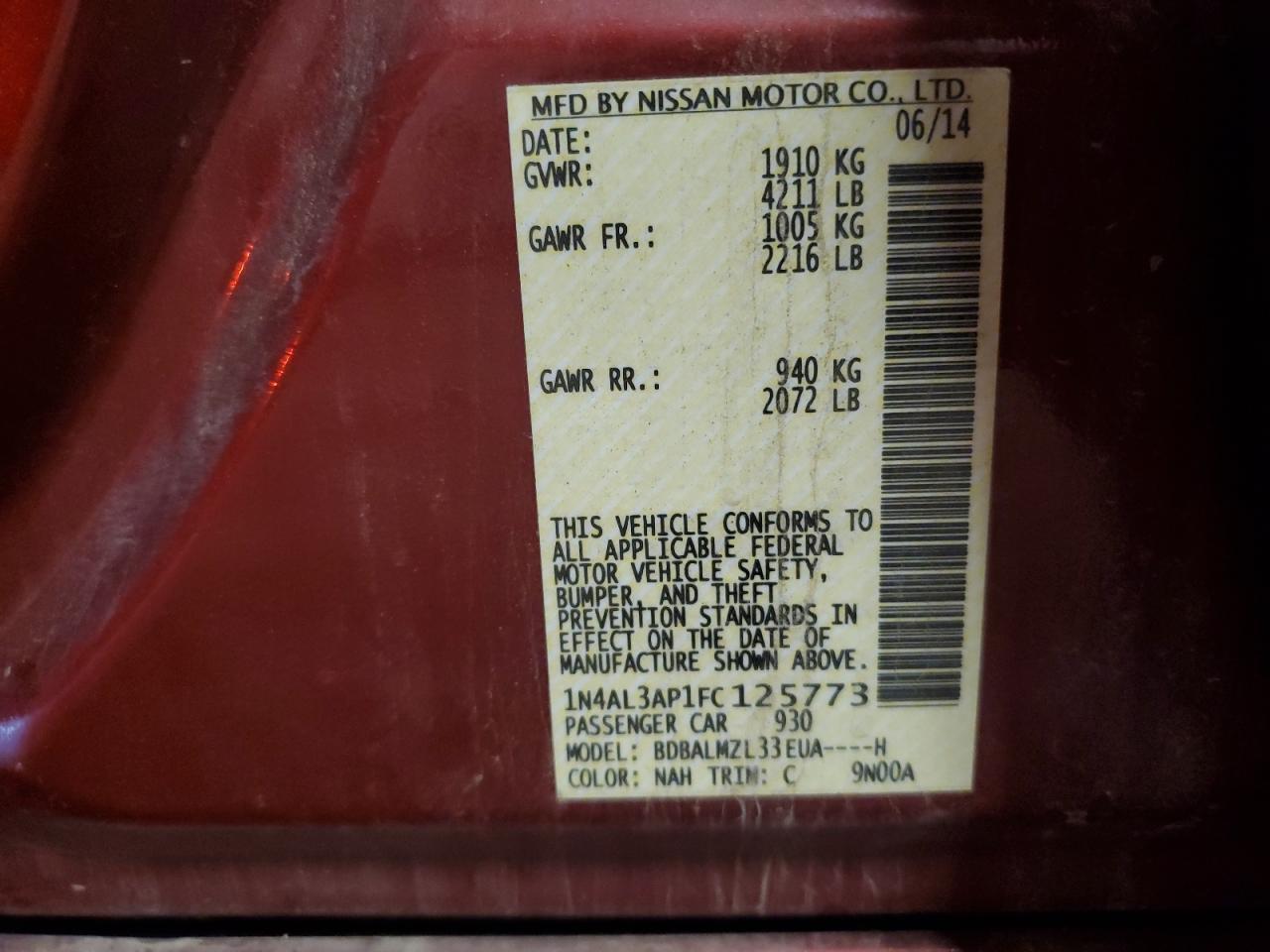 2015 Niss Altima 2.5 sv