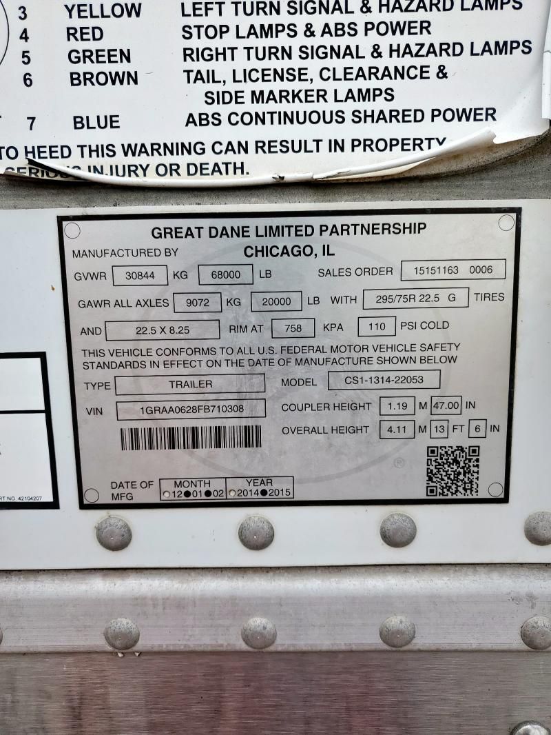 2015 Great Dane 2015 Great Dane CS1-1314-22053 DRY Van Trailer