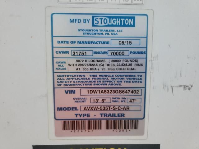 2016 Stoughton Avxw-535T-S-C-AR DRY Van Trailer