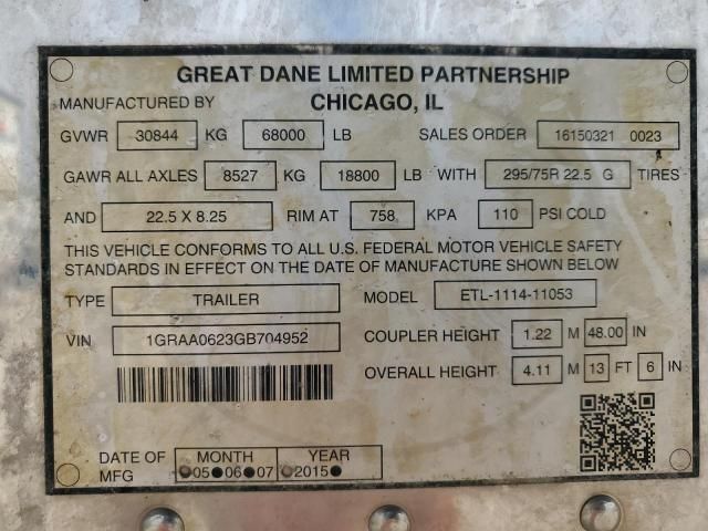 2016 Great Dane ETL-1114-11053 Refrigerated Van Trailer