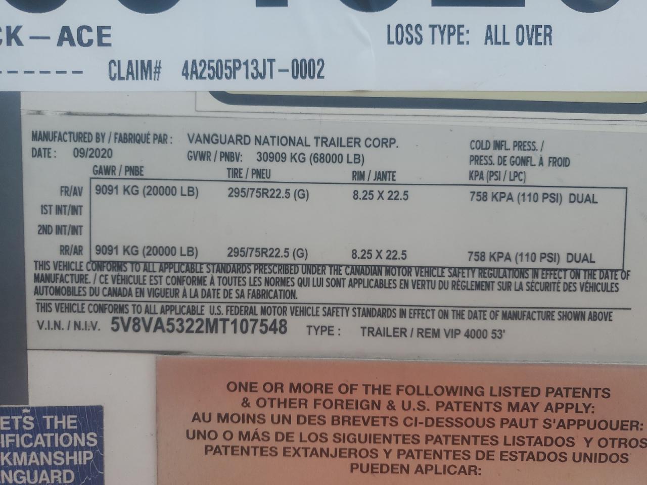 2021 Vanguard VIP 4000 DRY Van Trailer