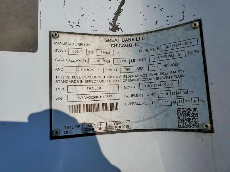 2019 Great Dane CS1-1314-01053 DRY Van Trailer
