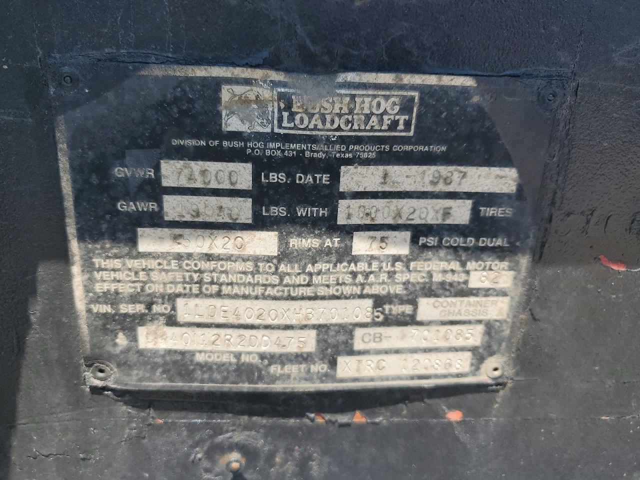1987 Bush HOG Loadcraft ROLL-OFF Container Trailer