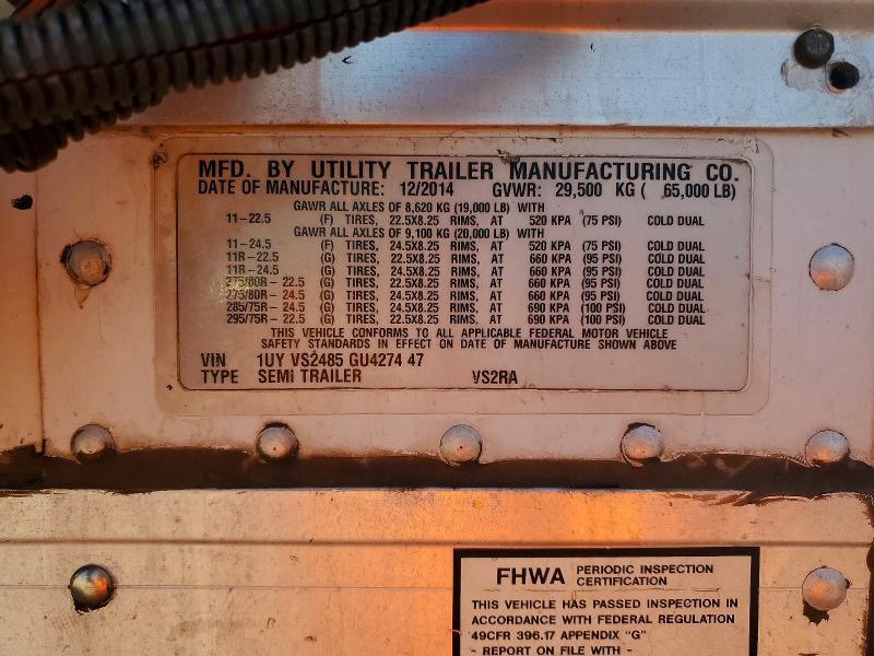 2016 Utility VS2RA Refrigerated Van Trailer