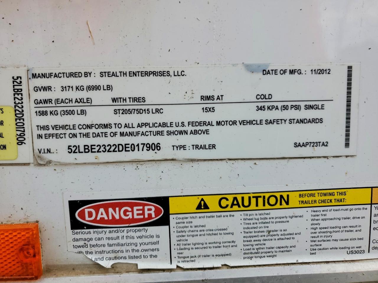 2013 Stealth LTH SAAP723TA2 Enclosed Cargo Snowmobile Trailer