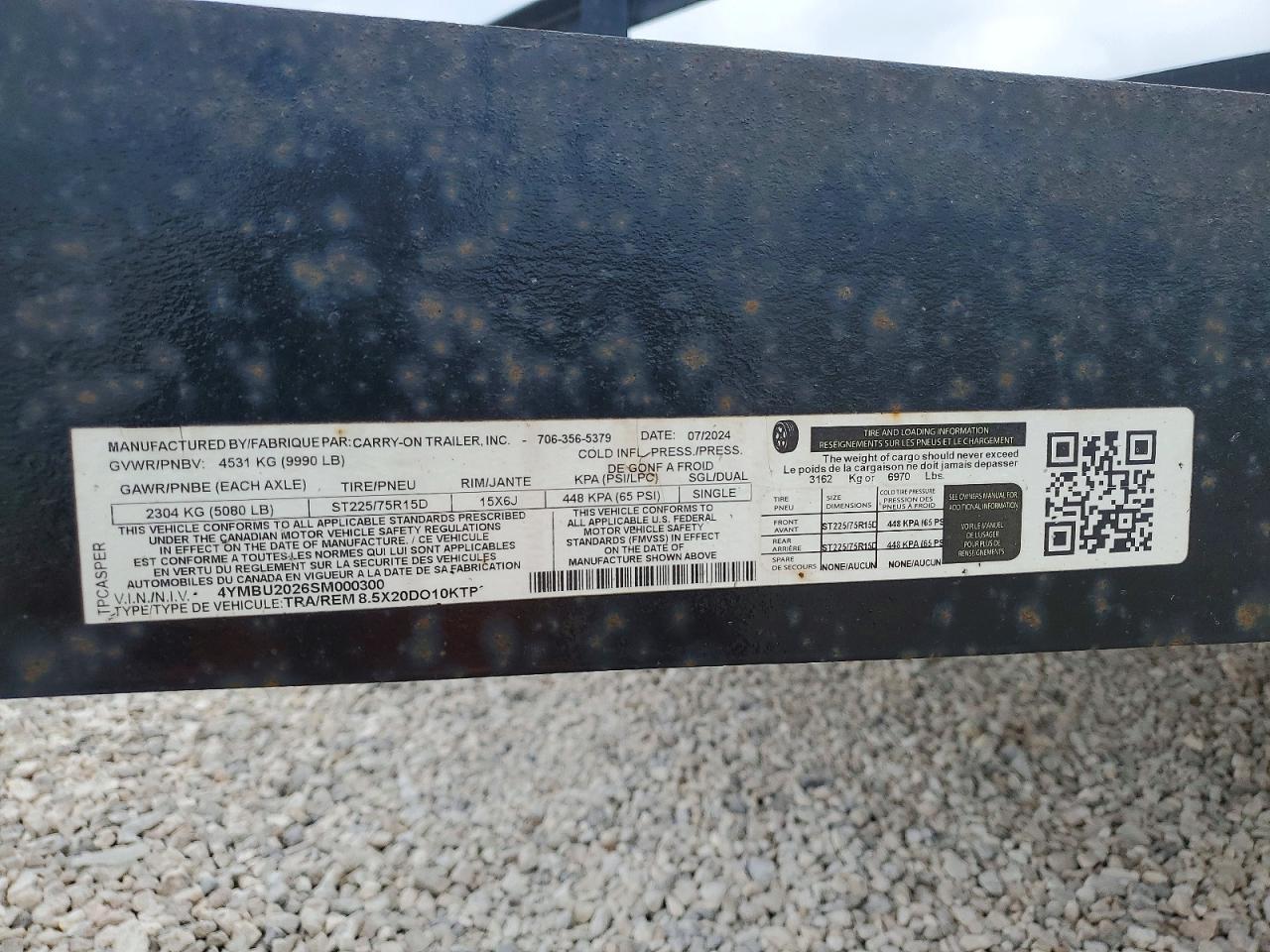 2025 Carry-On 8.5X20DO10KTP Equipment Trailer