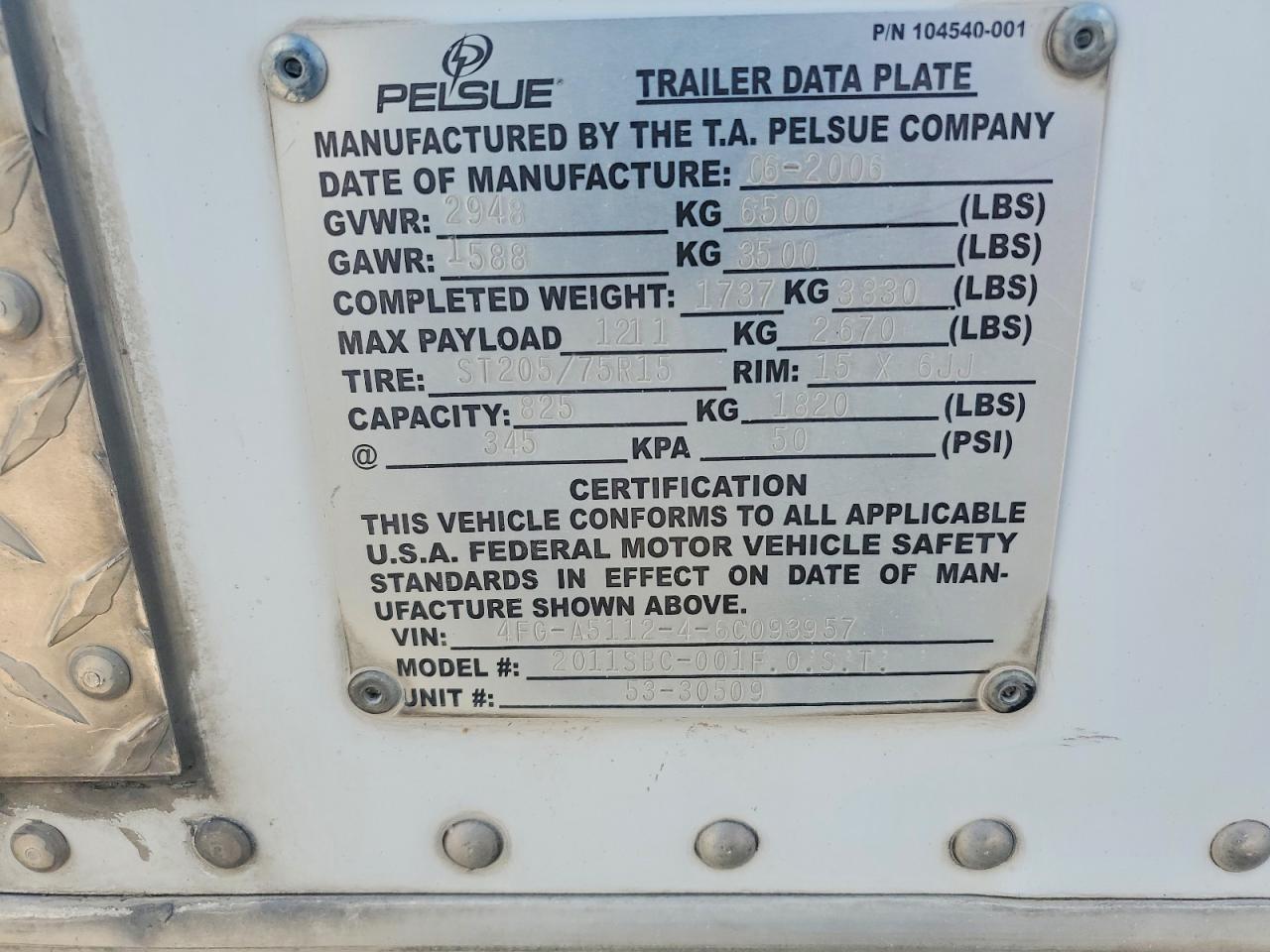 2006 Pelsue 2011SBC-001F.0.S.T. Fiber Optic Splicing Trailer