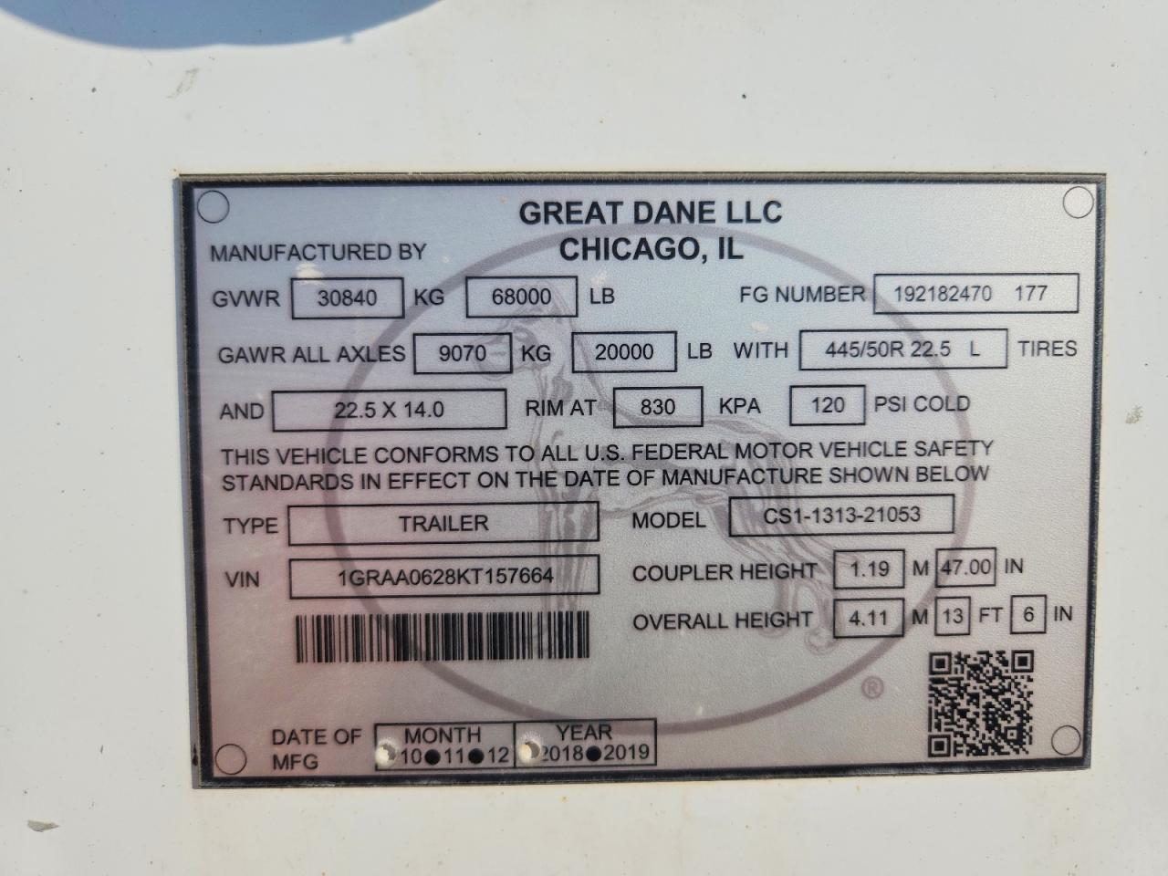 2019 Great Dane 2019 Great Dane CS1-1313-21053 DRY Van Trailer