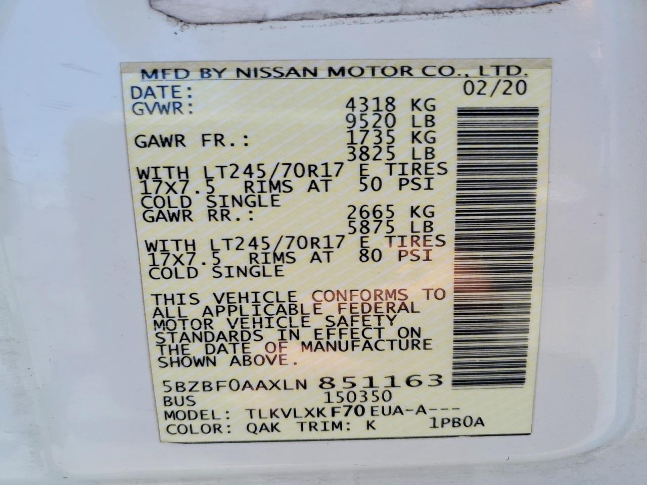 2020 Nissan NV 3500 HD SV