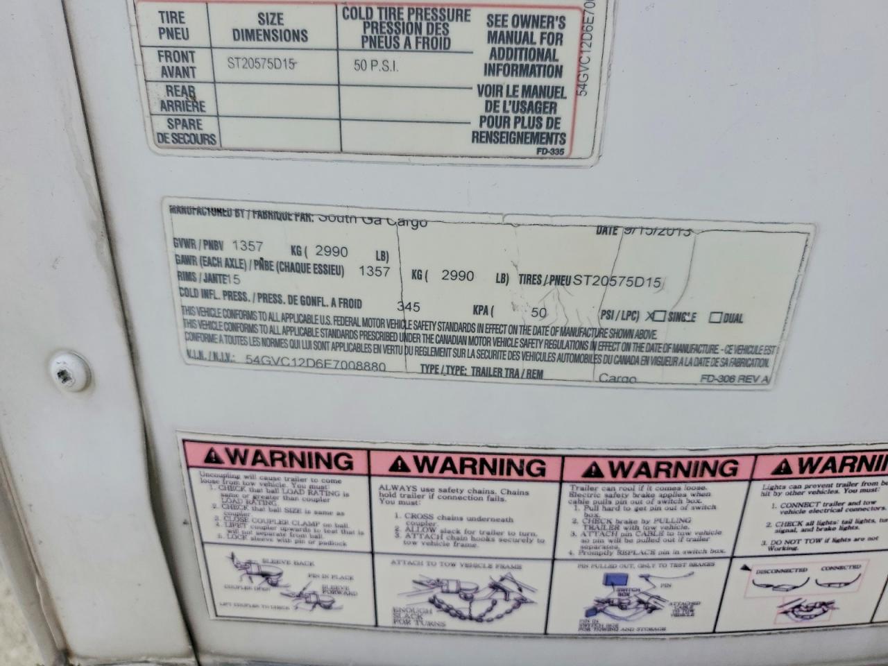 2014 Sgac 2002 South GA Cargo FD-306 REV A Enclosed Cargo TR