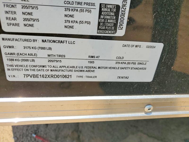 2024 Nationcraft 7X16TA2 Enclosed Cargo Trailer