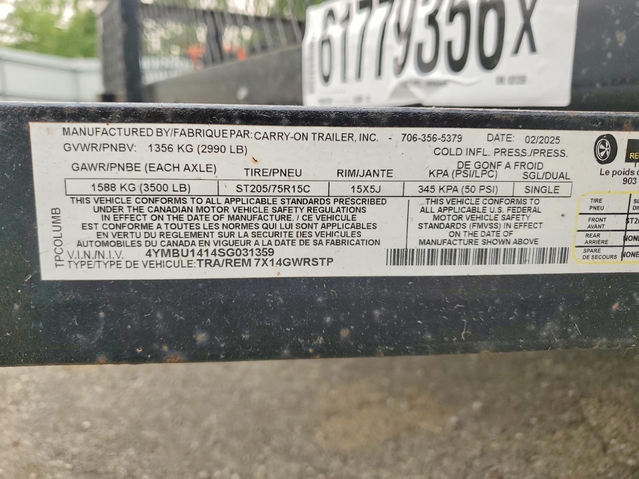 2025 Carry-On 7X14GWRSTP Utility Trailer