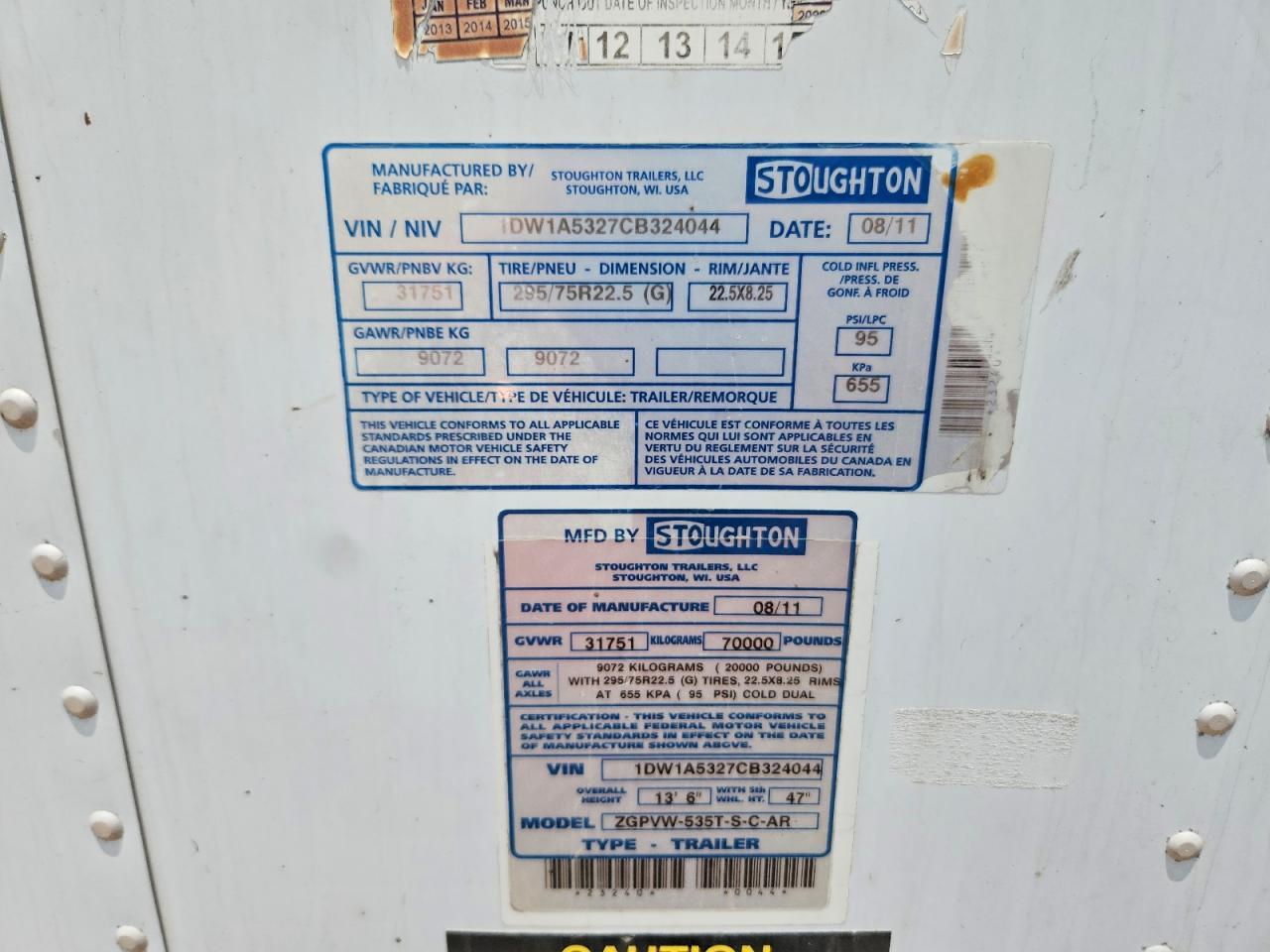 2012 Stoughton Zgpvw-535T-S-C-AR DRY Van Trailer