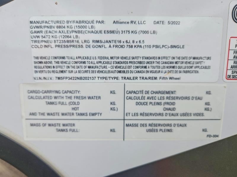 2022 Alliance Rv Recreational Vehicle (rv)