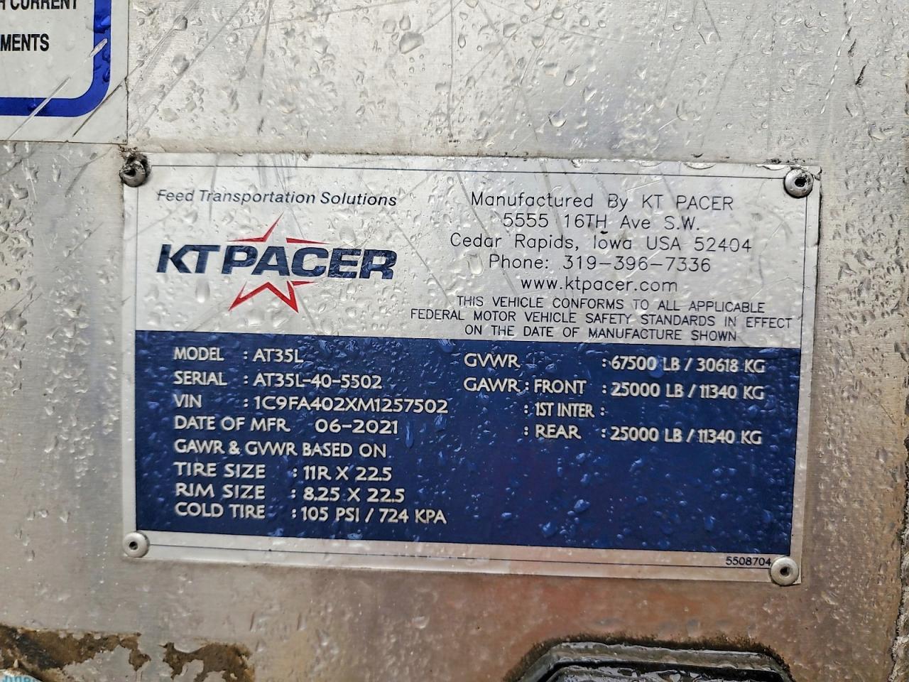 2021 Pacer 2021 KT Pacer AT35L Feed Delivery Trailer