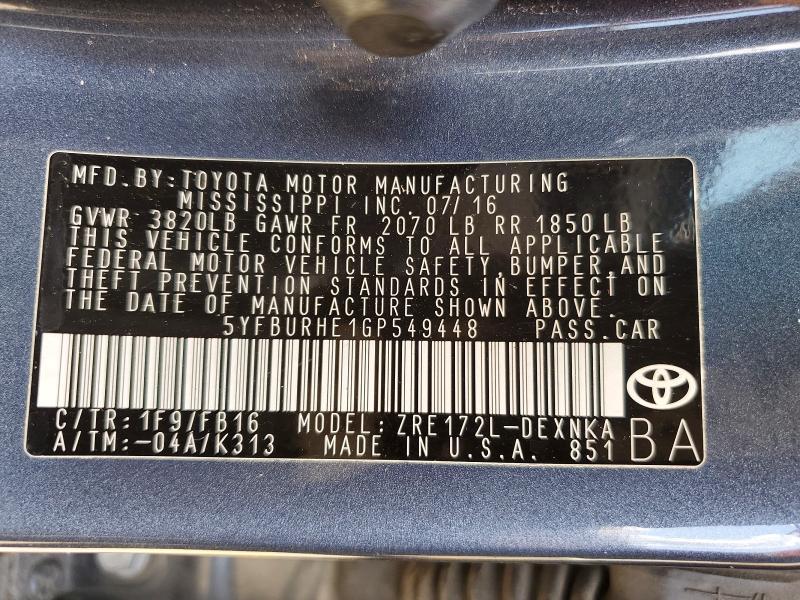 2016 Toyota Corolla le