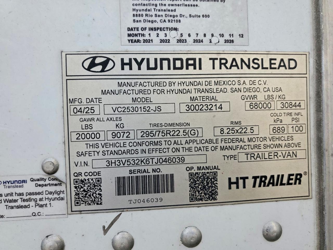 2026 Hyundai Trailers 2026 Hyundai Translead VC2530152-JS DRY Van Traile
