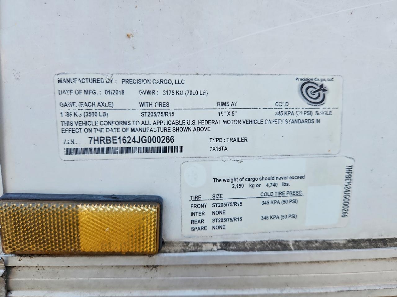 2018 Precision 7X16TA Enclosed Cargo Trailer